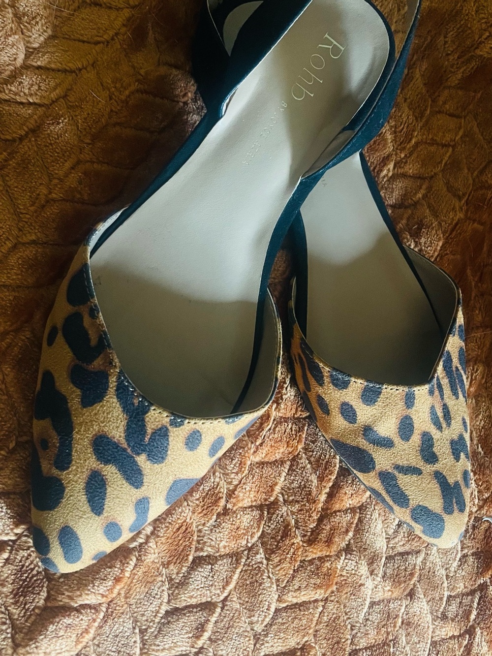 Leopard Print Pointed Toe D'Orsay Flats - Tan/Black size 7